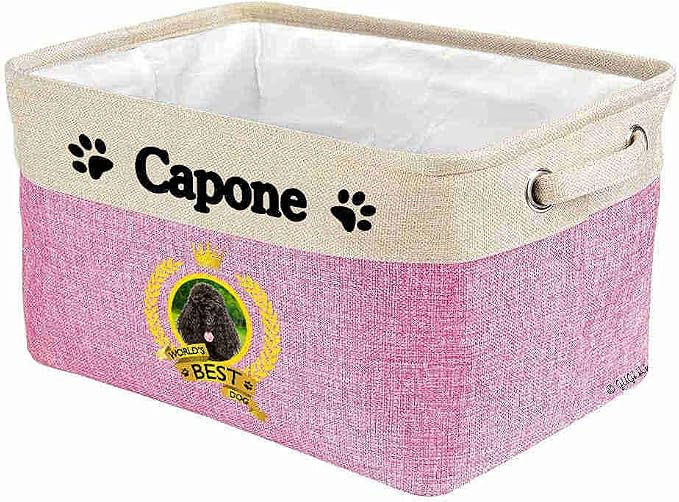Custom Name Collapsible Dog Toy Storage Basket Bin World's Best Dog Cute Poodle Foldable Pet Toy Box Closet Shelf Baskets Organizer for Bedroom Home Dog Cat with Handles Pink