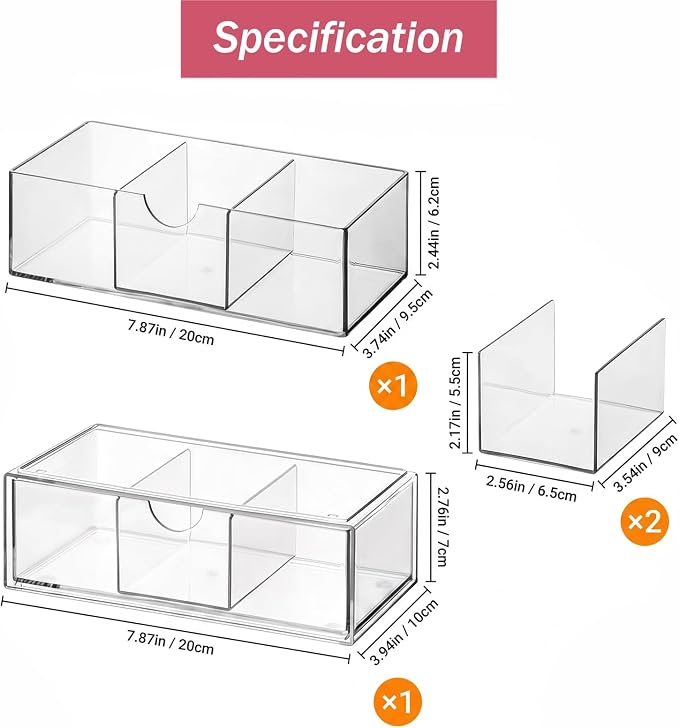 2 Tier Clear Bathroom Counter Organizer, Stackable Storage Drawers