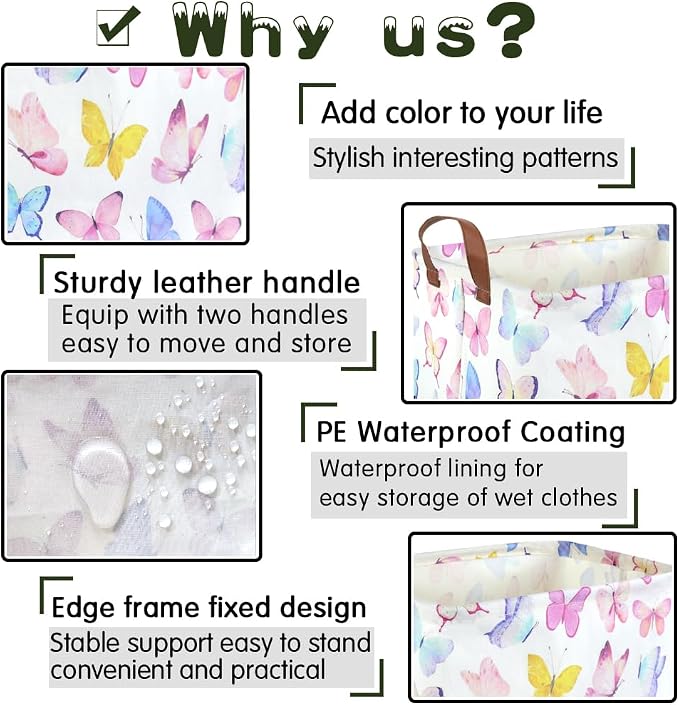 Rectangular Butterfly Basket,Girls Basket, Foldable waterproof cute storage basket,Kids Storage Bin,Toy gift Organizer,Girls Room Decor,Butterfly Room Decor,Gift Box(Colorful Butterflies)