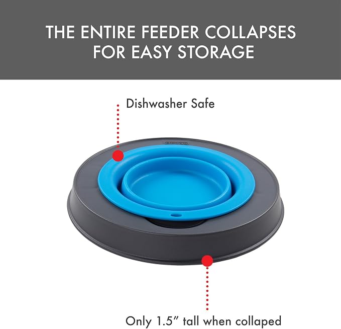 Dexas Pets Elevated Pet Feeder, Large, 4 Cup Capacity, Pro Blue, Raised Pet Food and Water Bowl