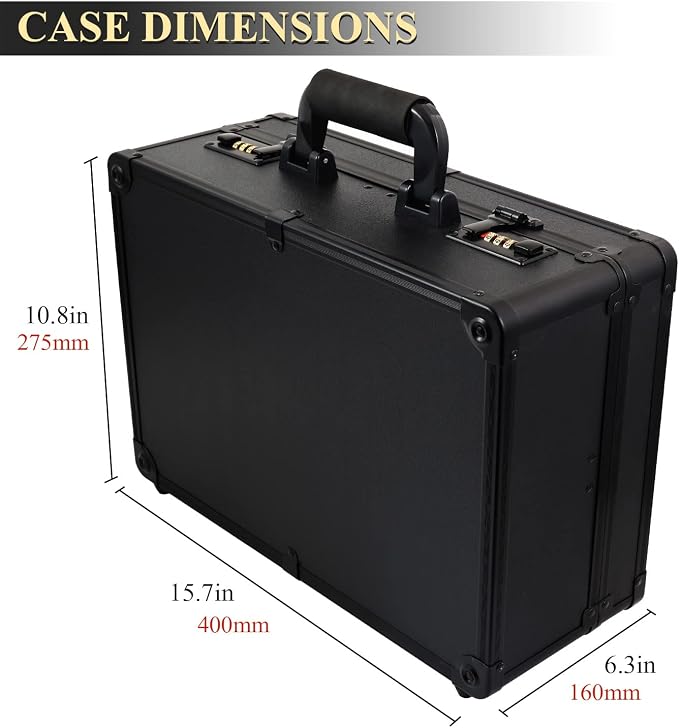 Barber Case Clipper Bag Black, Hair Kit Tool Box Aluminum Organizer with Portable Handle and Secure Numlock for Scissors, Clippers, Barber Supplies 15.8" x 11" x 6.5"