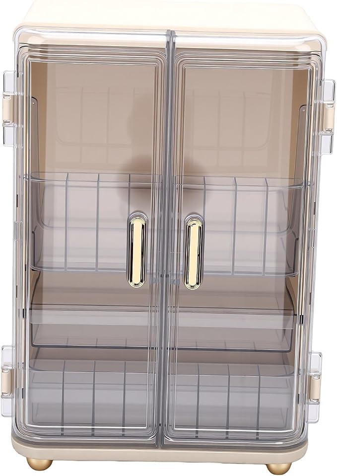 Dpofirs Transparent Door 3 Tier Makeup Storage | Skincare Organizer For Countertop Vanity Large Capacity Jewelry Lipstick Box