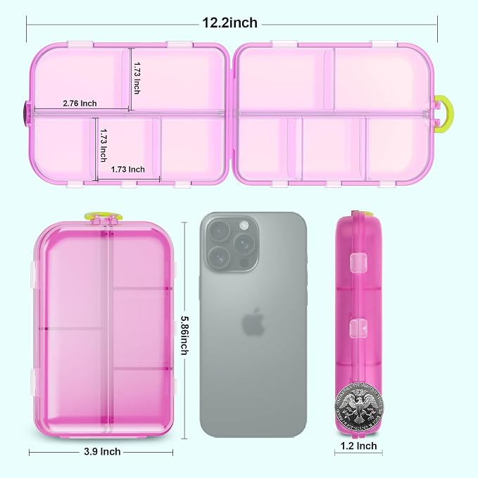 Pill Organizer Travel Medicine Case - Daily Pill Organizer with 144 Labels, Portable Travel Essentials for Medication