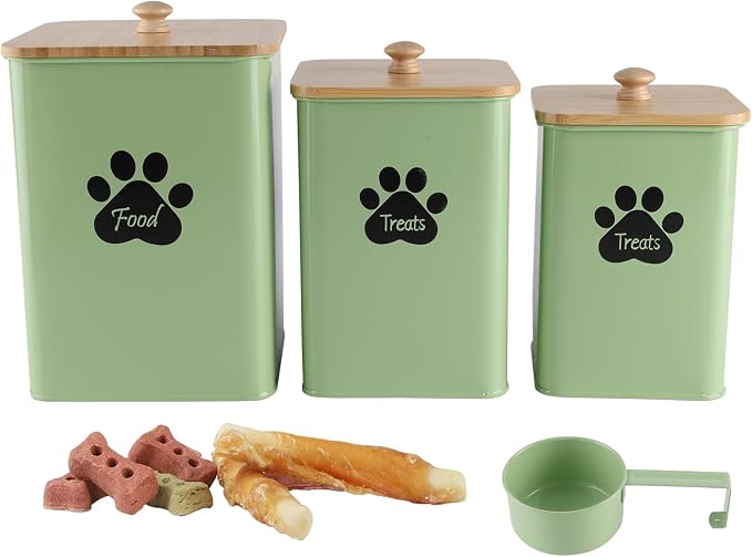 Dog Treat Container Airtight,Dog Treat Jar with Scoop,Dog Treat Organizer,Dog Treat Container For Countertop,Pet Treat Jar For Kitchen Counter with Airtight Bamboo Lids