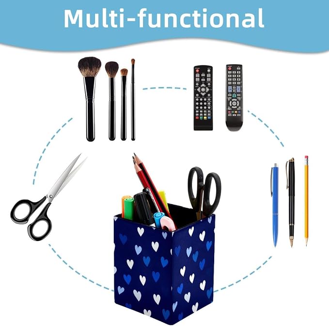 Love Heart Pen Holder for Desk Decor, Rectangular PVC Leather Pencil Cup for Desk Pen Organizer, Makeup Brush Holder for School, Home, Office