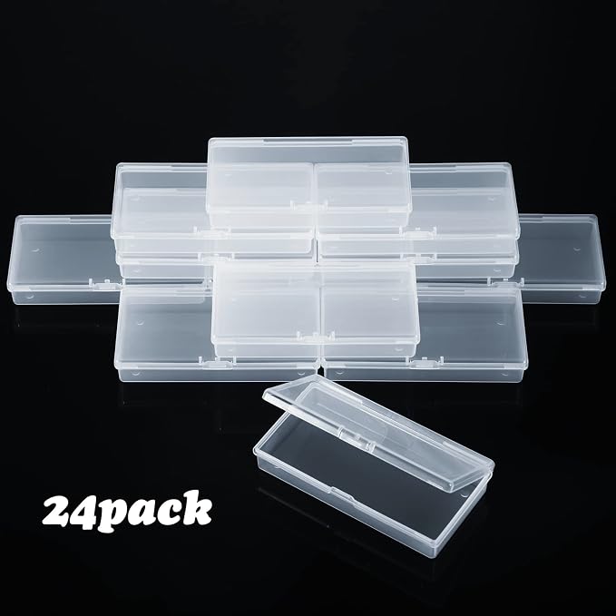SATINIOR 24 Packs Small Clear Plastic Beads Storage Containers Box with Hinged Lid for Storage of Small Items, Crafts, Jewelry, Hardware(4.8 x 2.4 x 0.9 in)