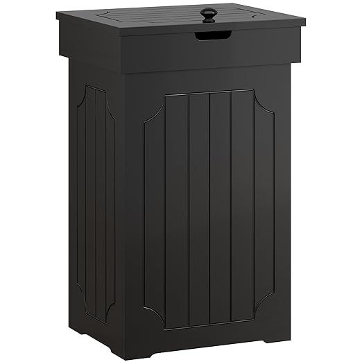 Function Home Trash Can Cabinet, 13 Gallon Kitchen Garbage Can, Wood Recycling Trash Bin, Freestanding Dog Proof Trash Can, Farmhouse Trash Cabinet with Lid for Home Kitchen Bathroom, Black