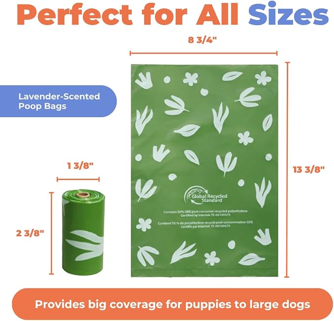 Best Pet Supplies GRS Poop Bags for Dogs - 300 Count, Green, | Scented, 50% Post-Consumer Recycled Plastic, Leak-proof, Easy-Tear perforations, Thick Bags, Fits Standard Holders