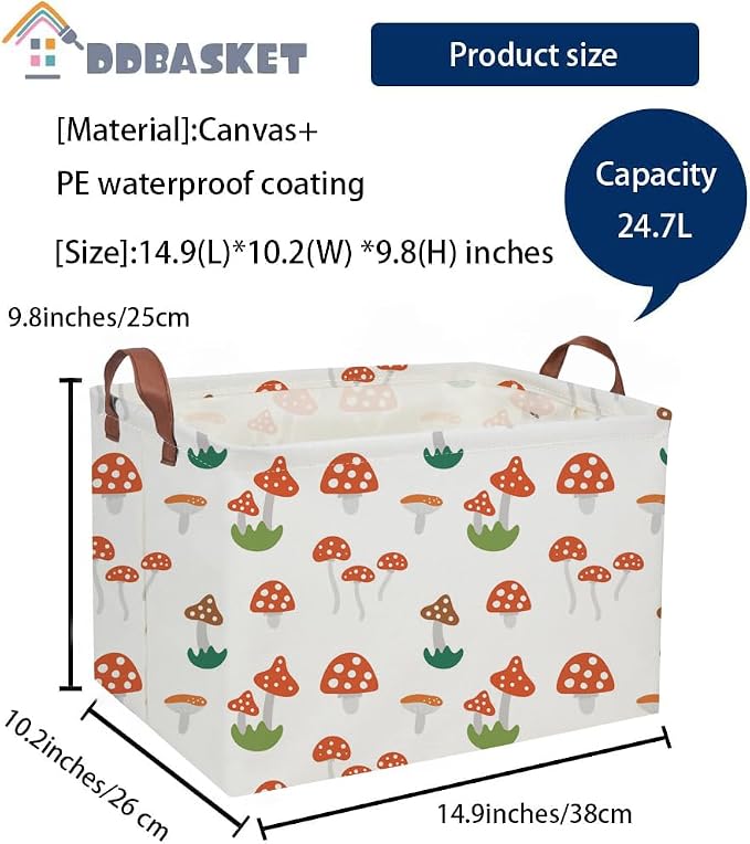 Kids Basket Mushroom Baskets Boys and Girls Basket Rectangular Cute Storage Bin for Room Decor(Mushroom)