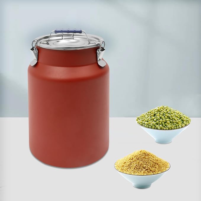 12L Stainless Steel Rice Storage Container with Airtight Lid&Handle, Red | Secure 3-Buckle Locking Lid, Portable Handle and Wide Opening, Stores Rice, Flour, Pet Food, Tea, Oil, Milk, Grains
