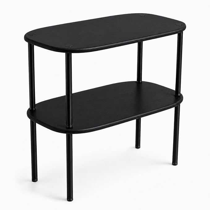 Ibyx Shelves Organizer Set of 2 - Kitchen Cabinet Organizers and Pantry Storage - Bamboo Top & Brass-Effect Metal Legs - Stackable Shelves for Kitchen Counter & Cabinets with 22 lb Capacity - Black