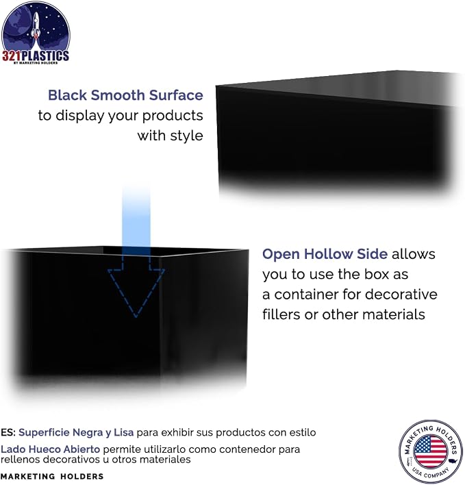 Marketing Holders 6 Pack Acrylic Display Riser Box Versatile 5 Sided Pedestal Merchandise Storage Bin No Lid 12" x 12" x 9" Retail Product Riser One Open Side