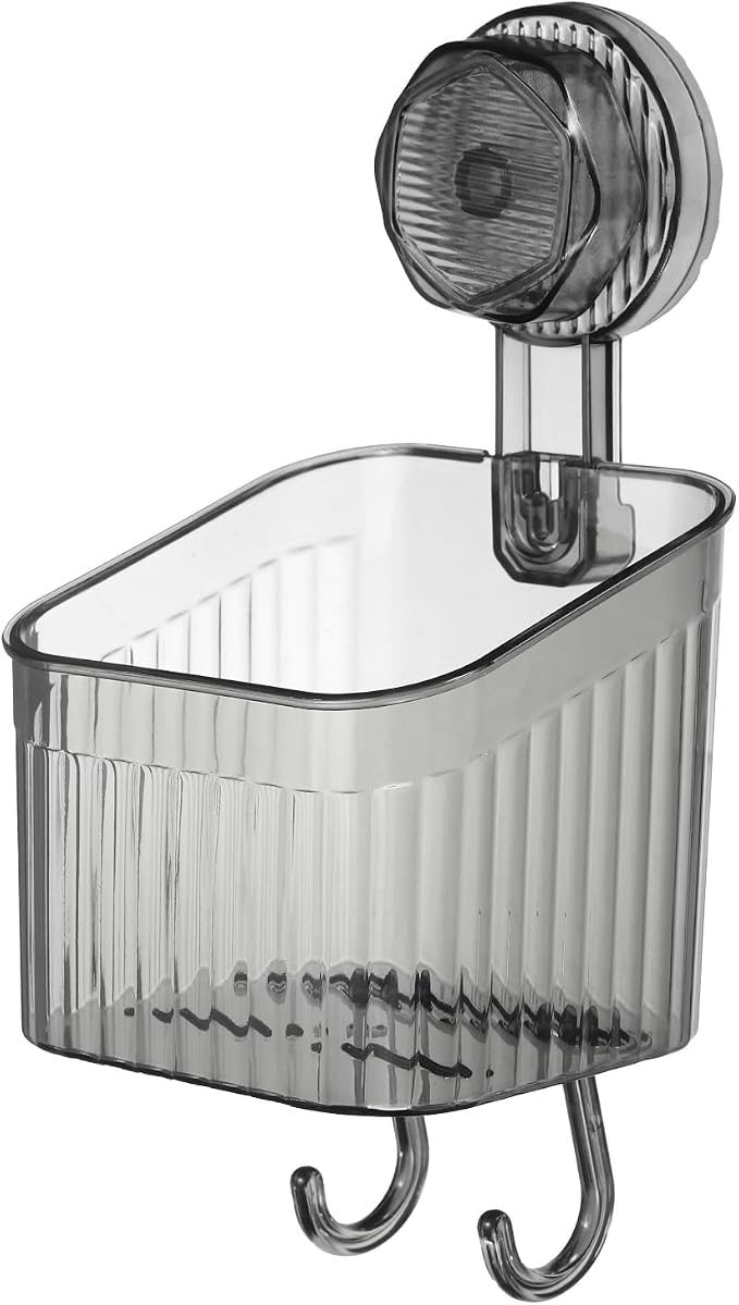 uxcell 1Pcs Suction Cup Shower Caddy with Hooks, 3.7 Inch Suction Cup Shower Organizer Shelf Wall Mount Dispenser Rack Storage Shelf for Bathroom Kitchen, Grey