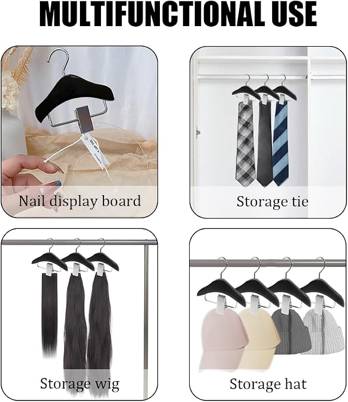MIUPOO Mini Hanger,Pet Apparel Hangers,Cat Clothes Small Wooden Hangers with Anti Slip Clip, Pet Clothes Hanger,Dog Clothing Display Hanger,Hat Tie Wig Storage Rack,Black,2 Pack.