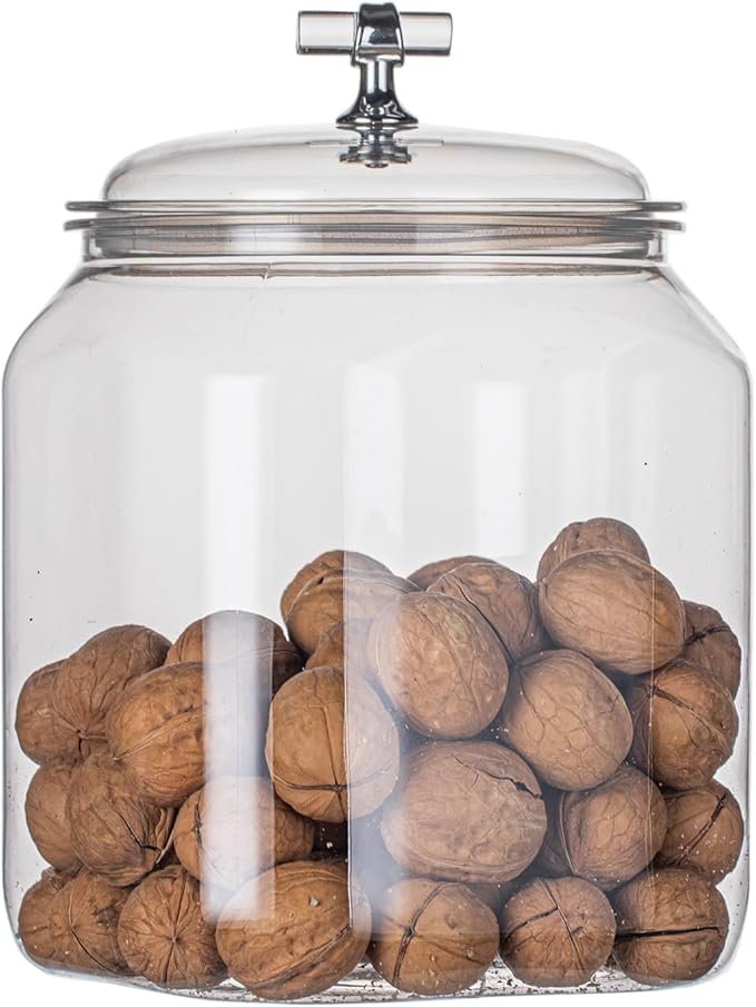 KEKEHOME 152oz Plastic Food Storage Jar with Airtight Seal Lid, Square Kitchen Counter Container for Cookies, Candy, Pasta, Dry Goods for Pantry Organization，4.5L
