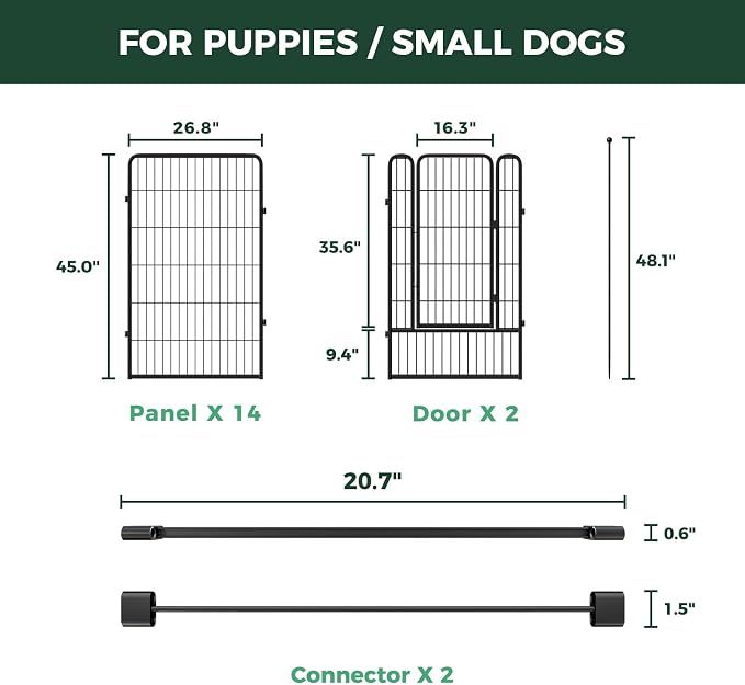 FXW Rollick Dog Playpen with Divider Connectors, 45" H, 16 Panels | Heavy-Duty & Easy setup Play Area, Two-Zone Layout, Indoor & Yard, For Large Dogs, Patented