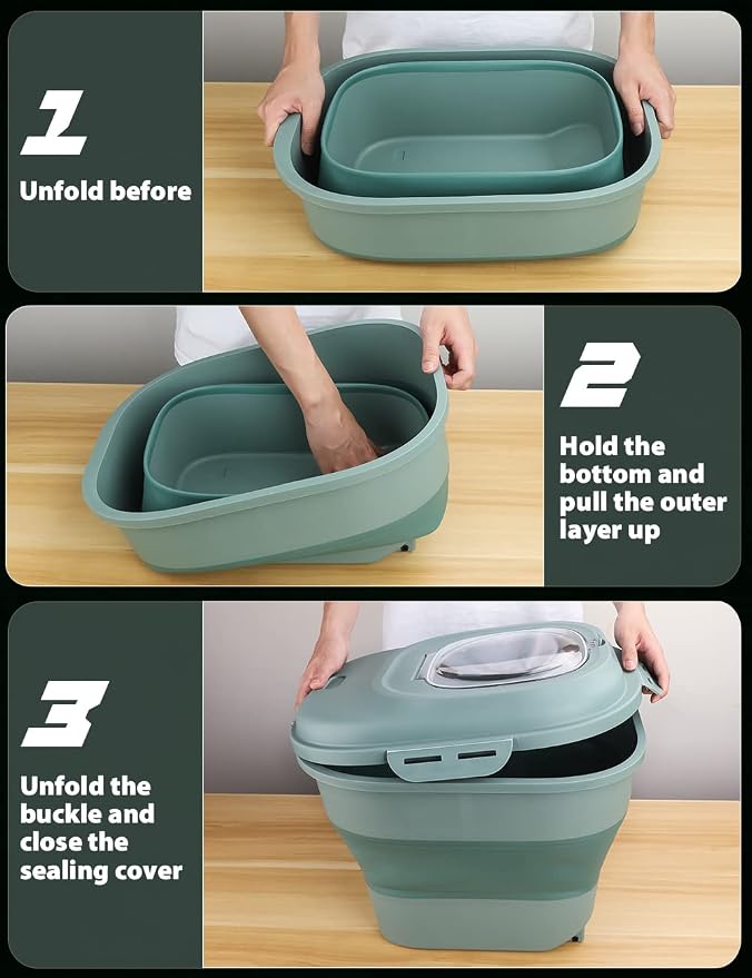 Viretec Cereal Rice Storage Containers, 20 to 50Lbs Collapsible Dry Food Dispenser Bins with Airtight Flip Lid Rolling Wheel, Kitchen Pantry to Store Sugar Flour, Dog Pet Cat Food Holder Container