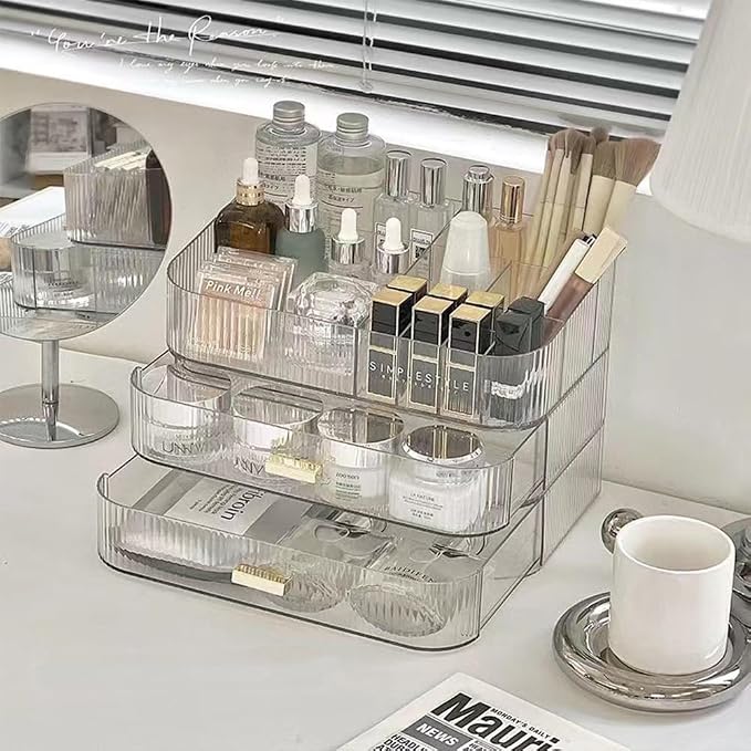 Makeup Organizer with Stackable Drawers, Bathroom Counter Organizer. | Drawers Can be Stacked, Cosmetic Display Case, Ideal for Make Up, Skincare, Perfume; Suitable for Dresser Top, Vanity
