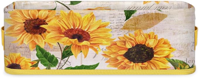 Sunflower Bright Letters Bathroom Storage Basket, Foldable with Handle Open Countertop Paper Towel Decorative Box, Toilet Tank Top Shelf Baskets for Home Closet Bedroom Living Room Office