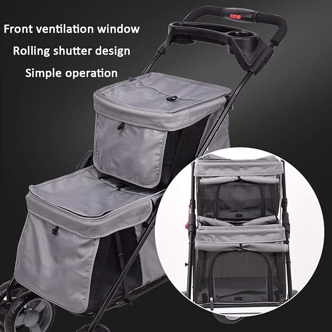High-Grade Double-Layer Pet Dog and Dog Cart One-Button Folding Removable and Easy to Assemble Roller Blind Design with Cup Card Slot