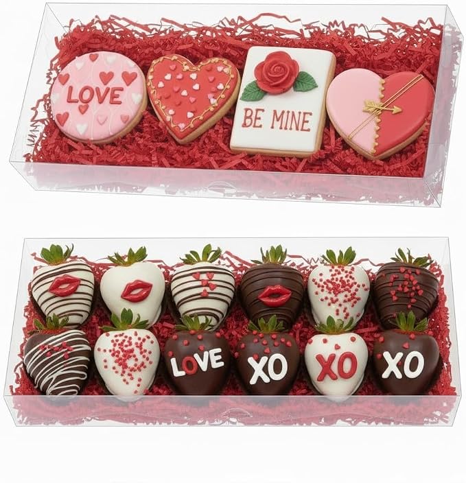 RomanticBaking 50PCS 12x5x2 Inches Clear Gift Boxes for Party Favors | Clear Plastic Boxes fot Cookie,Strawberry,Macaron, Dessert,Jumbo Cards and More