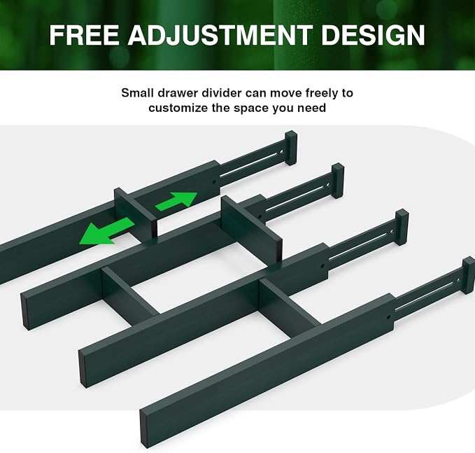 Expandable Bamboo Drawer Dividers Organizers, Drawer Separators Splitter,17-22 inches Long Adjustable Spring-loaded Organizer for Large Utensil, Clothes, Tools(Dark Green)
