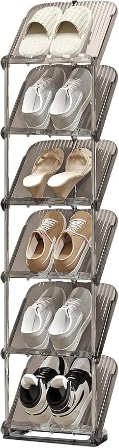 Clear Narrow Shoe Rack for Entryway - Free Standing Shoe Storage Organizer | Space Saving Design, Easy To Assemble, Fits Entryways and Closets, Sturdy Organizer For Living Room
