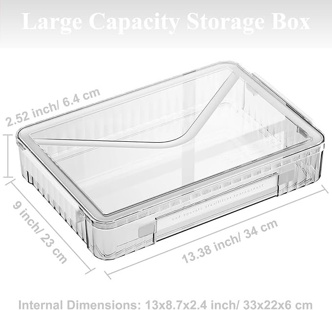 SAYEEC Clear File Storage Box Portable Project Case with Handle Plastic Storage Container with Lid Stackable Flat Storage Bin Document Magazine Protector Organizer for A4 Paper Photo Craft Scrapbook