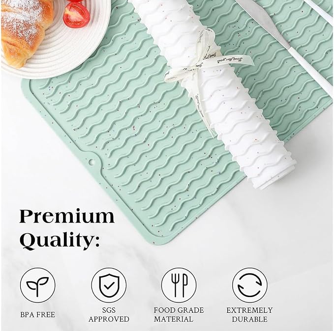 CAKETIME 2 Pack Multicolor Silicone Dish Drying Mat for Kitchen Counter Baking Cooking Tools Coffee Must Haves Household Finds Dryer Work Place Covers Rubber Rug Extra Large 24"*18" Green