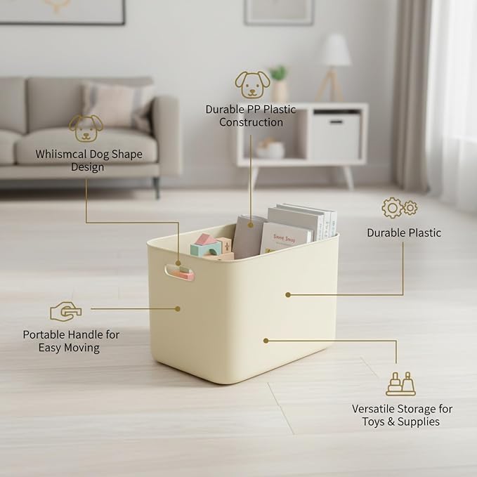 Dog Shaped Storage Bin with Lid and Handle, Decorative PP Plastic Organizer Box for Home, Office, and Craft Supplies