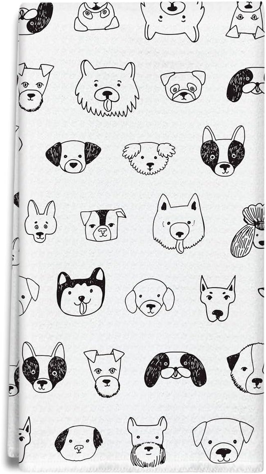 Black and White Dogs Kitchen Towels and Dishcloths, Cute Decorative Hand Towel Drying Cloth for Bathroom Baking, Housewarming Gift for Dog Lover, Friend, Hostess, 16x24 Inches -27