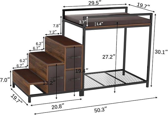 GDLF Dog Window Perch, Dog Bunk Bed with Stairs & Storage Platform | Multi-Level Platform with Foam Cushion, Non-Slip Steps and Storage Space, Designed for Small Dogs to Relax Near Windows