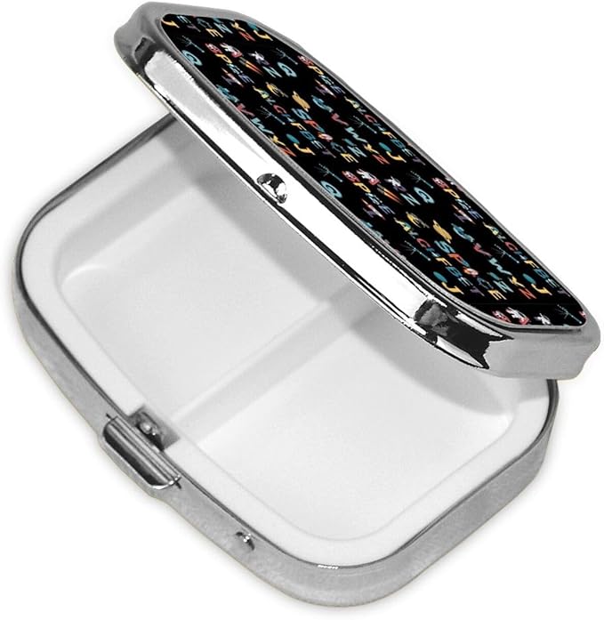 AM/PM Pill Organizer Small Travel Case Medication Reminder Supplement Box Nurse, Space Solar System Galaxy Science Rocket Planet Astronaut English Alphabet