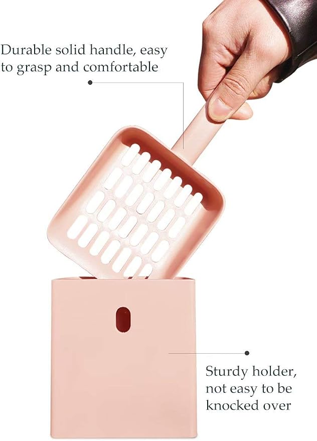 Cat Litter Scooper with Caddy Holder, Cat Scooper for Litter Box with Stand, A Nice Addition to cat Litter Tray Box, Store The cat Litter Scoop When not in use, Modern, Durable and Cute -Light Pink