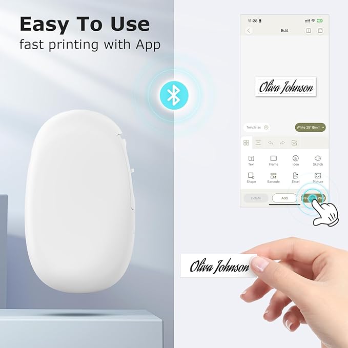 SUPVAN E10 Bluetooth Label Maker Machine with Tape, White | Fits Continuous & Die-Cut Waterproof Label, Easy App Editing, Rechargeable, Inkless, for School, Home, Kitchen, Office