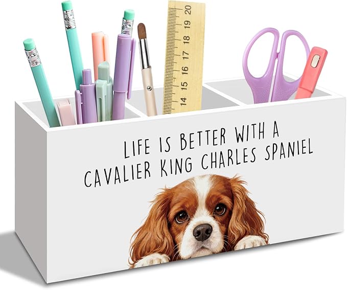 King Charles Cavalier Dog Gifts Pen Pencil Holder for Desk, Funny Dog Gift Office Desk Accessories, Life Is Better with a Cavalier King Charles Spaniel Pen Holder Organizer for Bathroom Decor