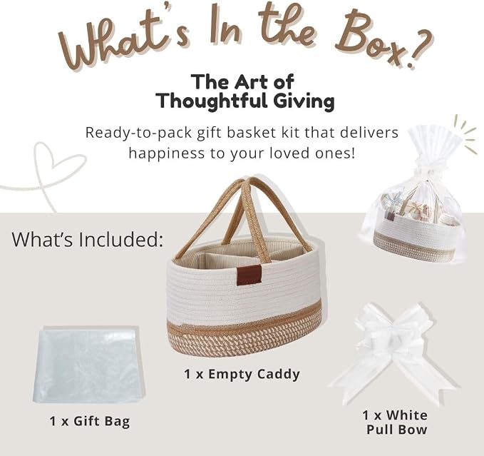 DECOMOMO Diaper Caddy, Empty Woven Basket for Gifts, Large Gift Set | Baby Baskets for Baby Shower Newborn, Caddy Organizer (Spiral Biege & White)