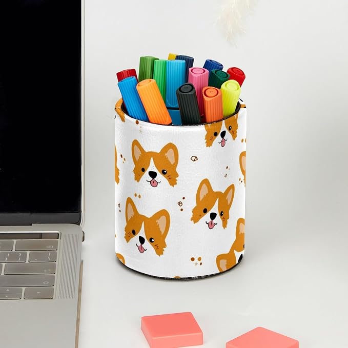 Cute Corgi Pen Holder, Pencil Cup Marker Brush Holder Desk Storage Case, Desktop Organizer for School Office Home Supplies