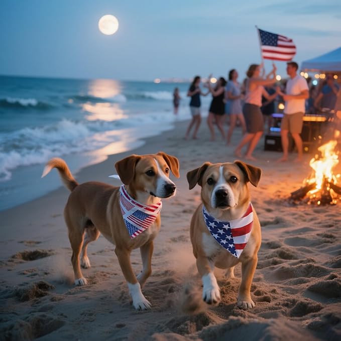 American Flag Dog Bandanas 2PCS-Small,4th of July Pet Scarf,Triangle Dual-Layer Design Patriotic Costume for Memorial Day & Independence Day,Red White & Blue Outfit for Boys and Girls Dogs