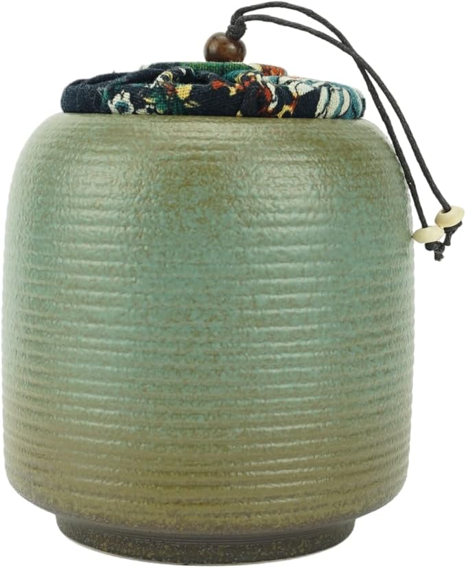KKEKOS Handmade Green Clay Porcelain Tea Tin Tea Storage Tea Caddy Tea Canister Container Traditional Tea Jar (TYPE1)