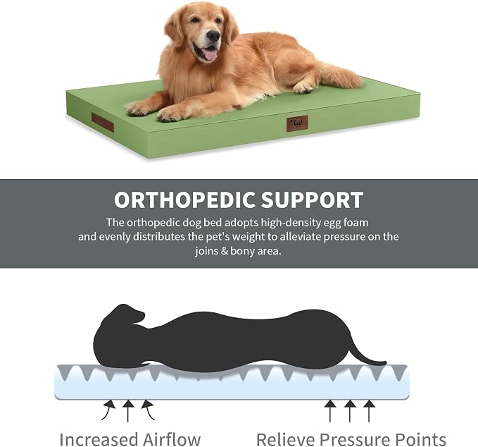 Jumbo Waterproof Orthopedic Dog Bed for Extra Large Dogs | Egg Crate Foam, Pressure Relief, Fits 54x37 Crates, Machine Washable 1680D Oxford Cover, Indoor & Outdoor Use, Up to 150 lbs