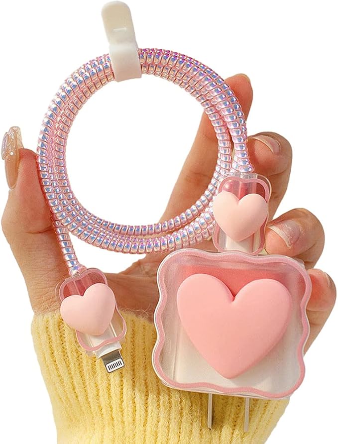 ZOSTLAND 5 in 1 DIY 18W 20W Heart Shape Protector Data Cable USB Charger Line Earphone Wire Saver Organizer Compatible with iPhone 11 12 13 14 15 Pro Max