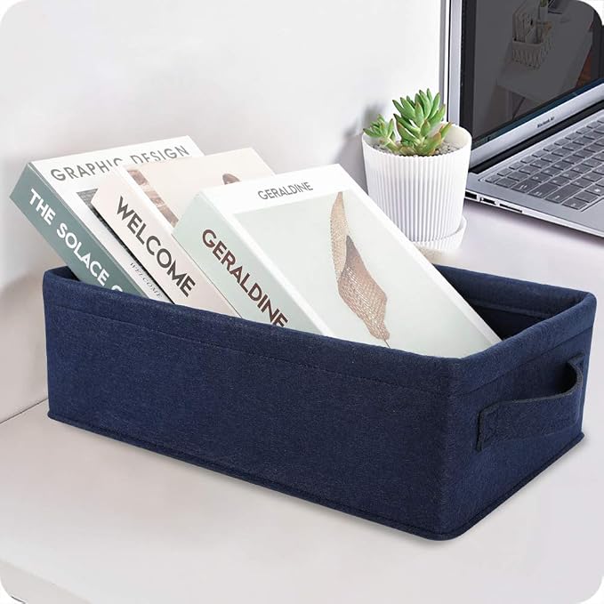 Small Storage Baskets Shelf Storage Baskets Navy Blue Fabric Storage Bin Narrow Storage Basket for Towels Dog Cat Toys Clothes Hats Belts Dippers Baby Toys Storage Basket Little
