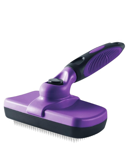 Self Cleaning Shedding Brush - Skin Friendly Grooming Tool for Dogs, Cats, and Puppies, Deshedding and Hair Removal for Long and Short Haired Pets(Purple)