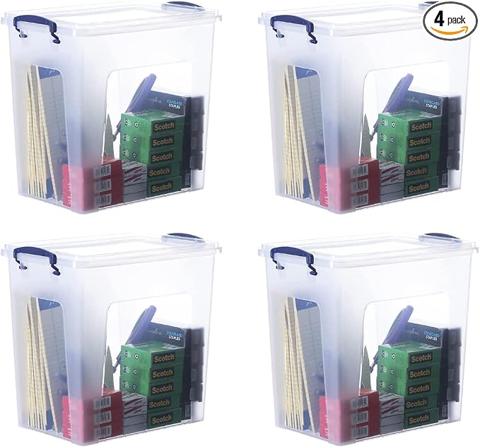 Superio 14.7 Quart Clear Plastic Storage Boxes with Lids, Stackable Organizer Containers, BPA-Free Storage Bins for Home, Office, School & Dorm, 4 Pack