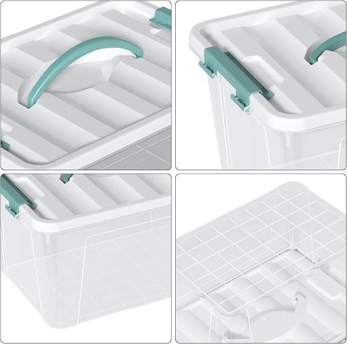 8-Pack 14 Quart Stackable Storage Bin, Plastic Box with Handle | Clear Plastic Containers for Pantry, Closet, Fridge, and Garage, Secure Snap Latches, Nesting Design