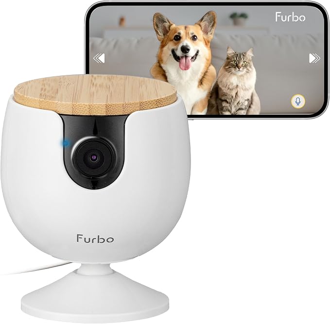 Furbo Mini Pet Camera [No Monthly Fee] | 130° Wide View, Barking/Meowing Alerts, 2-Way Audio, Night Vision, Mountable Design, Pet Monitoring, No AI Alerts or Rotation