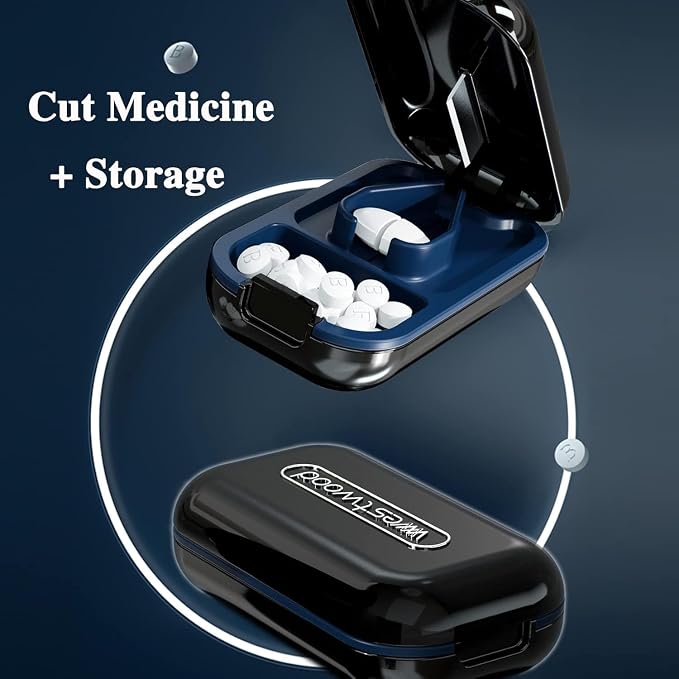 DUBSTAR Pill Cutter Splitter for Small and Tiny Large Pills Portable Black | Pill Cutters with Removable Silicone Pad, Tablet Splitters Cuts Vitamins Tablets for Purse Pocket