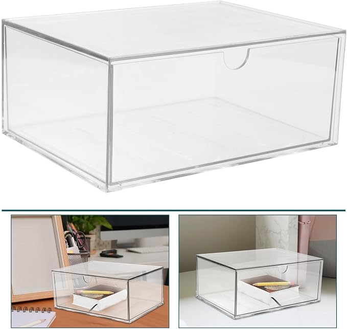 Homoyoyo Plastic Desk Organizer Drawer with Simple Appearance, Pet Material Desktop Storage Box for Office and Living Room, Keeps Items Tidy and Organized