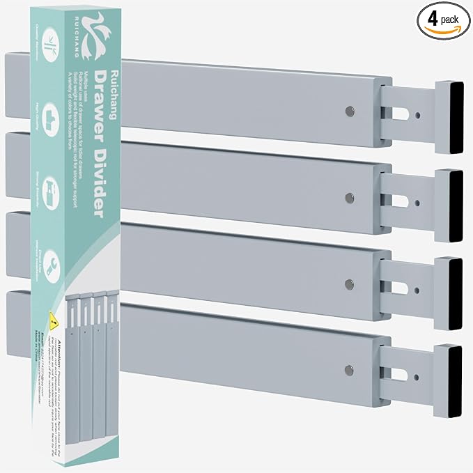 Bamboo Kitchen Drawer Divider 4 Pack,17-22" Adjustable Utensil Drawer Organizer for Dresser Bathroom Bedroom,Grey